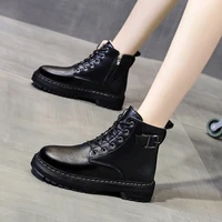 2020 motorcycle womens boots winter soft leather shoes black botas wedges female lace up platforms women white botas mujer