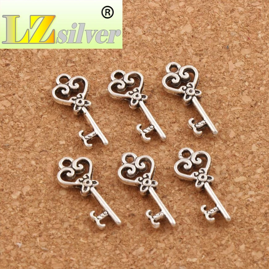 Flower Heart Key Charm Beads 9x21 mm 200pcs Zinc Alloy Pendants Jewelry DIY Fit Bracelets Necklace Earrings L879