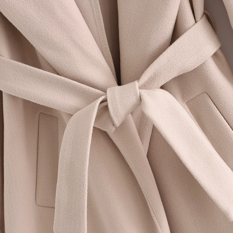 

YOSICIL 2021 Solid Color Casual Hooded Long Wool Coat Women Elegant Long Sleeve Sashes Woolen Overcoat Female Winter Outerwear
