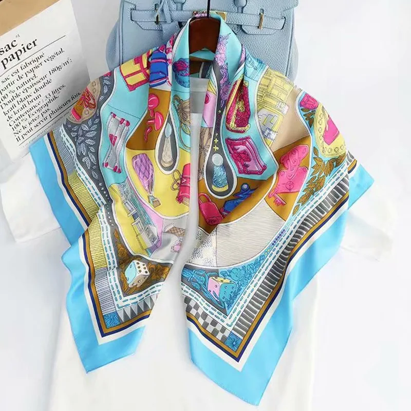 

Spring and summer new ladies silk scarf 90*90 imitation silk twill square scarf fashion printing big square scarf Christmas gift