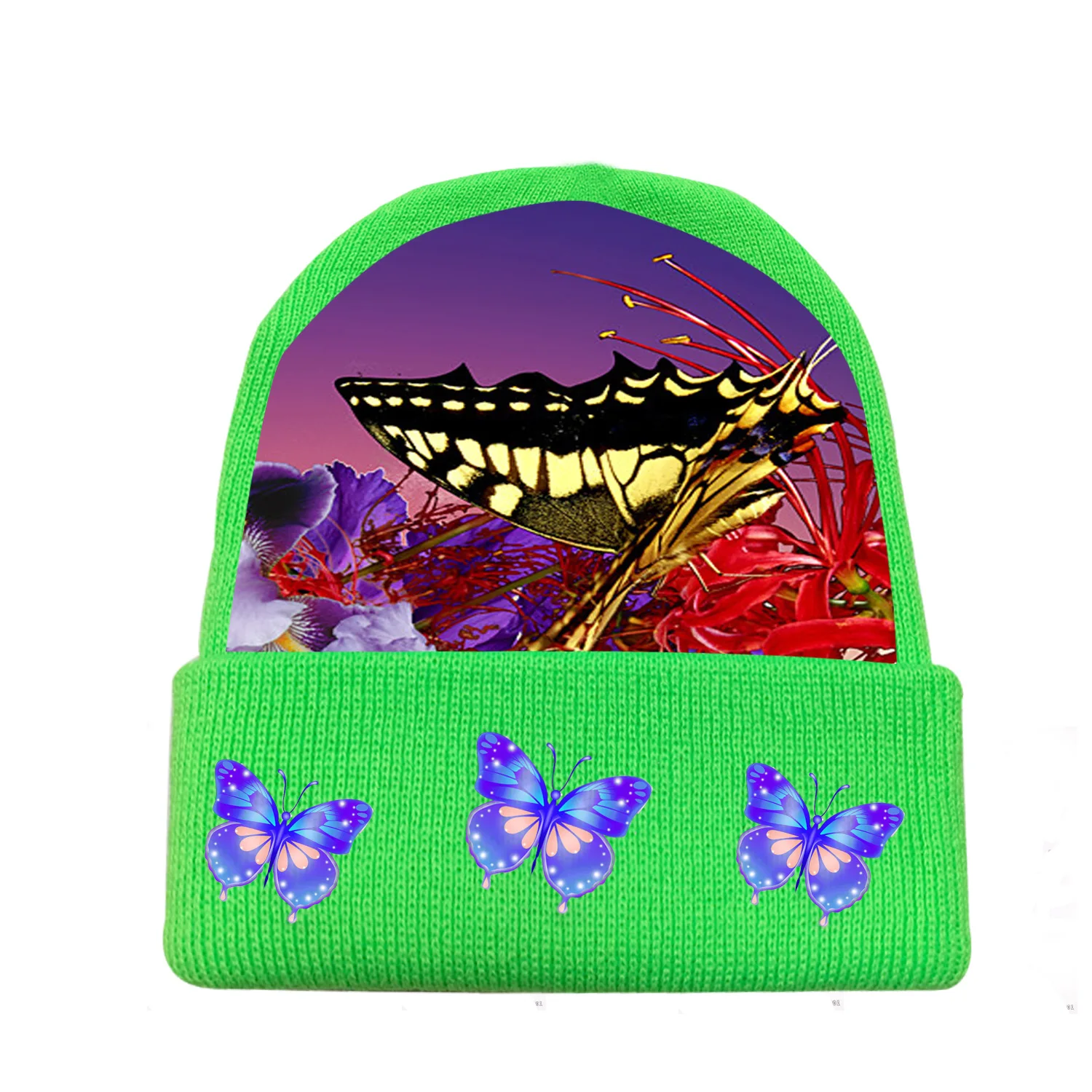

Butterfly Printed Knitted Hat Autumn and Winter 2020 New Korean Style Hat All-match Elastic Casual Fashion Boys/Girls Hat