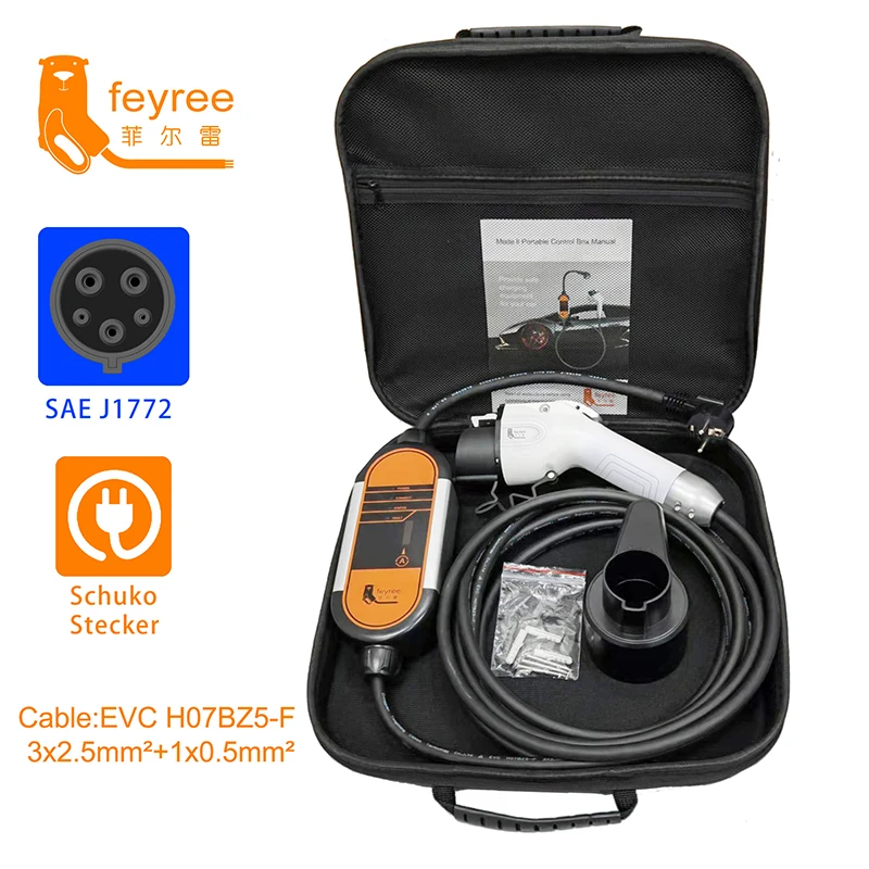 feyree portable ev charger wallbox 16a type1 j1772 charging cable type2 cord iec62196 schuko plug electric car charging station free global shipping