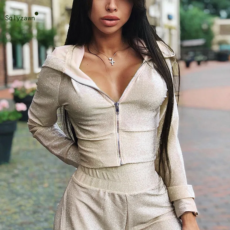 Блестящий розовый спортивный костюм из 2 предметов с люрексом Женская