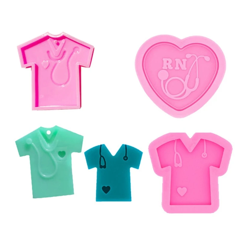

3Pcs Crystal Epoxy Resin Mold Nurse Shirt Love Heart Stethoscope Keychain Mould 83XF