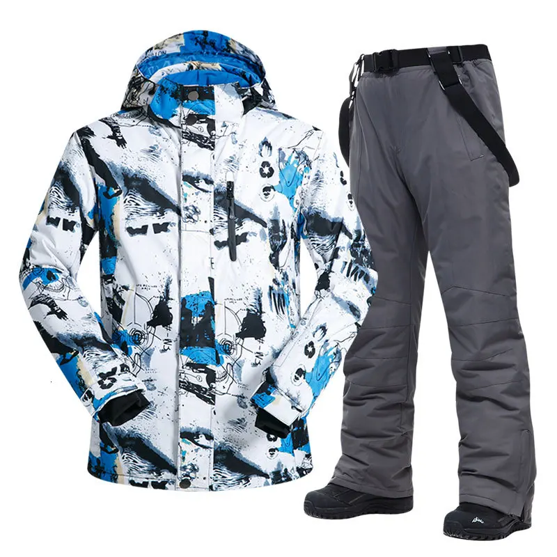 Large men's ski combination-30 temperature waterproof glass cutting fan winter mountaineering top and pants together | Спорт и