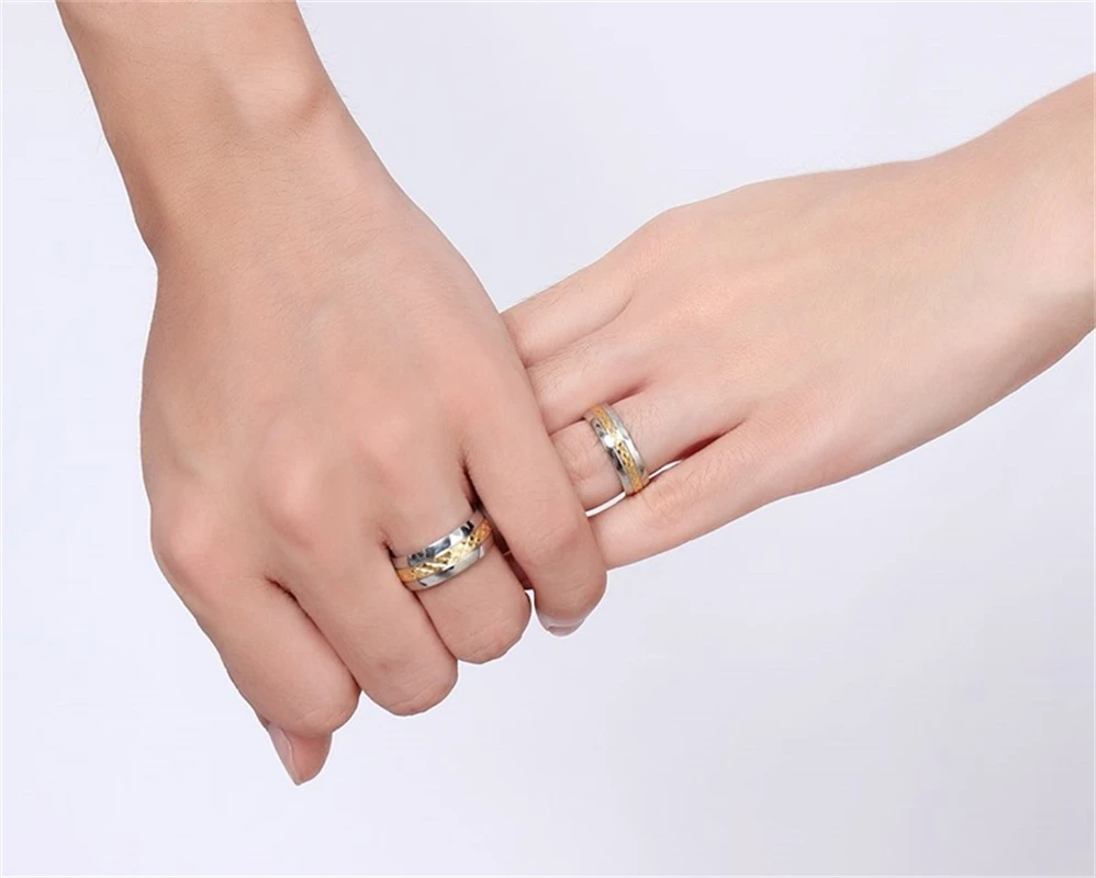 YW GAIRU Stainless Steel Ring Couple Ring Retro Titanium Steel Gold Plated Couple Ring