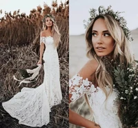 elegant boho lace wedding dresses 2019 country vestido de noiva off the shoulder short sleeves bride bridal gowns wedding dress