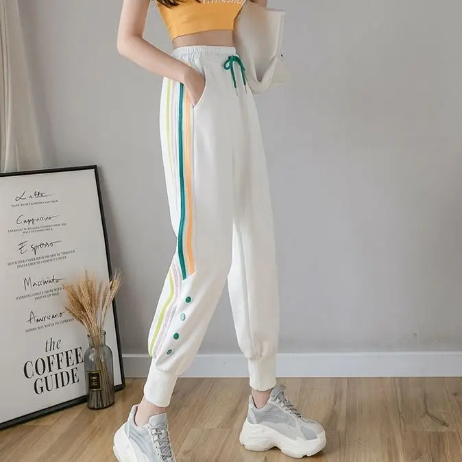 Весенне-осенние новые корейские спортивные брюки женские свободные