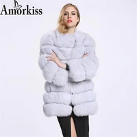 amorkiss high quality furry cropped faux fur coats womens winter long fox fur stitching warm plush coat