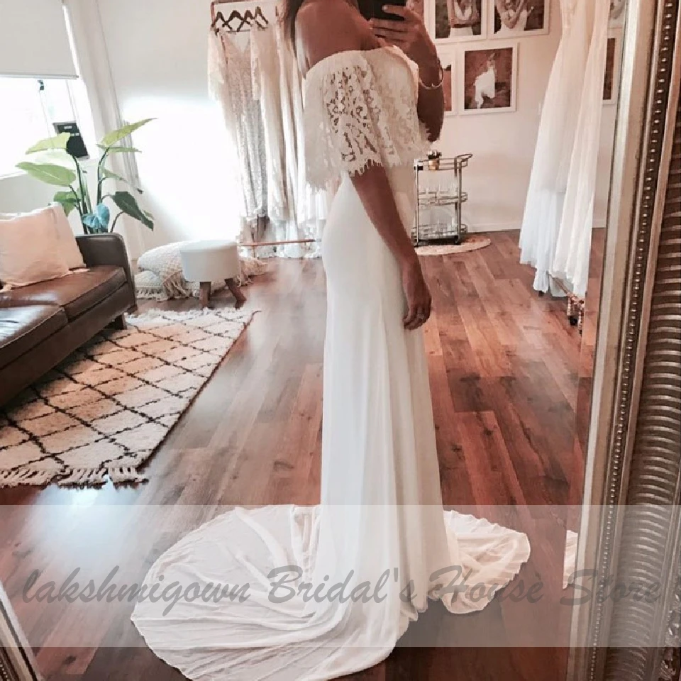 Lakshmigown вырез лодочкой Пляжное свадебное платье лето 2020 узкое на заказ Vestidos |