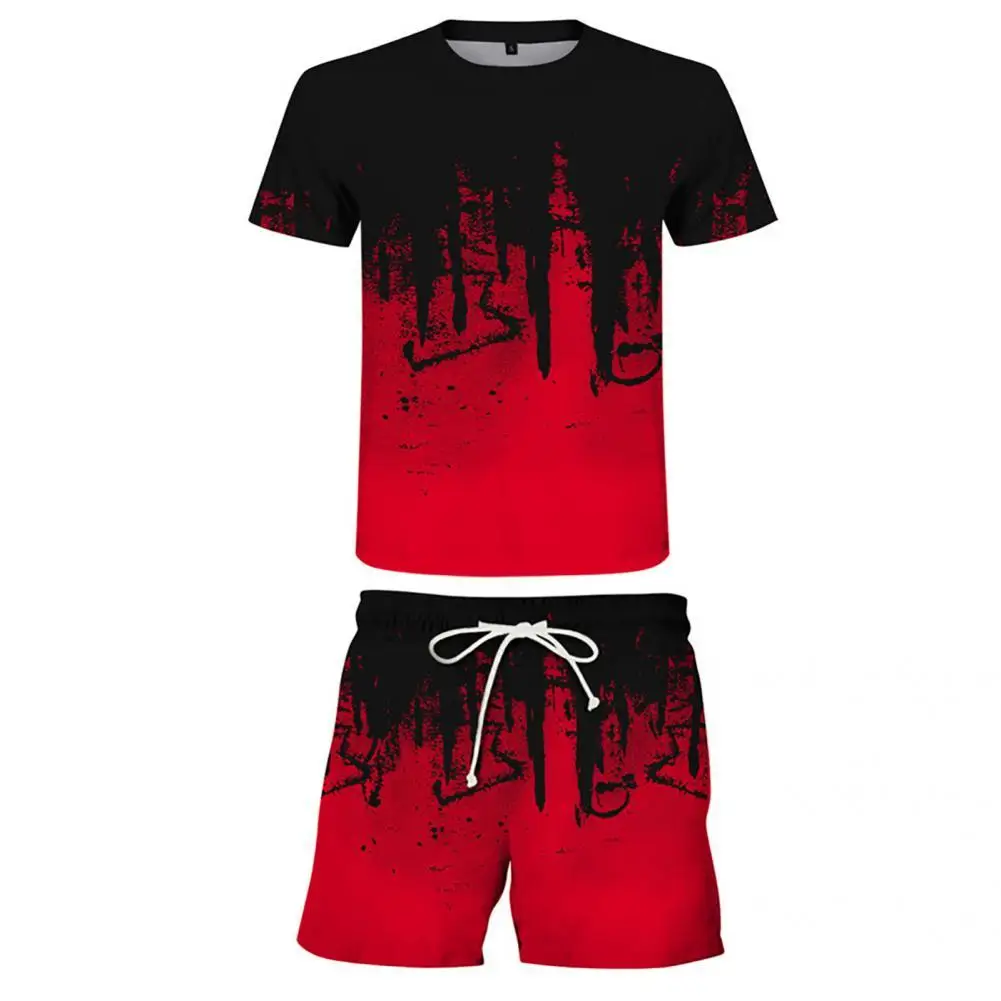 

Comfy Fashion Short Sleeve T-shirt Shorts Sports Suit Skin-friendly Men Tracksuit 3D Digital Print for Leisure