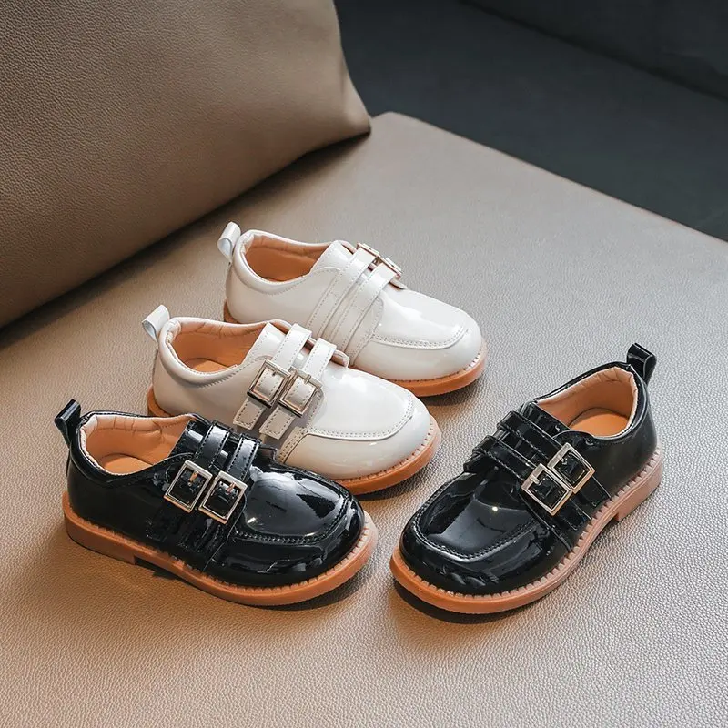 

Kids Leather Shoes New Spring Autumn British Children Girls Vintage Bright Pu Leather Shoes Boys Wide Performance Sneakers Baby