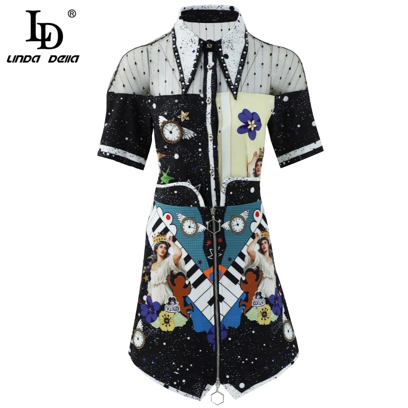 LD LINDA DELLA модный подиумный летний костюм для женщин с коротким рукавом сетчатая