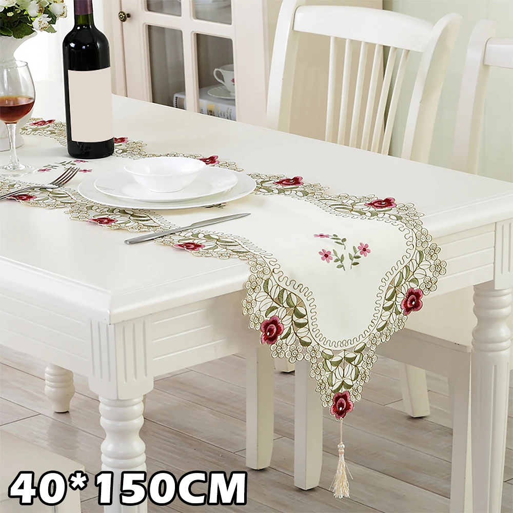 Пасторальный стол с вышитыми цветочными листьями полый полиэстер покрытие для