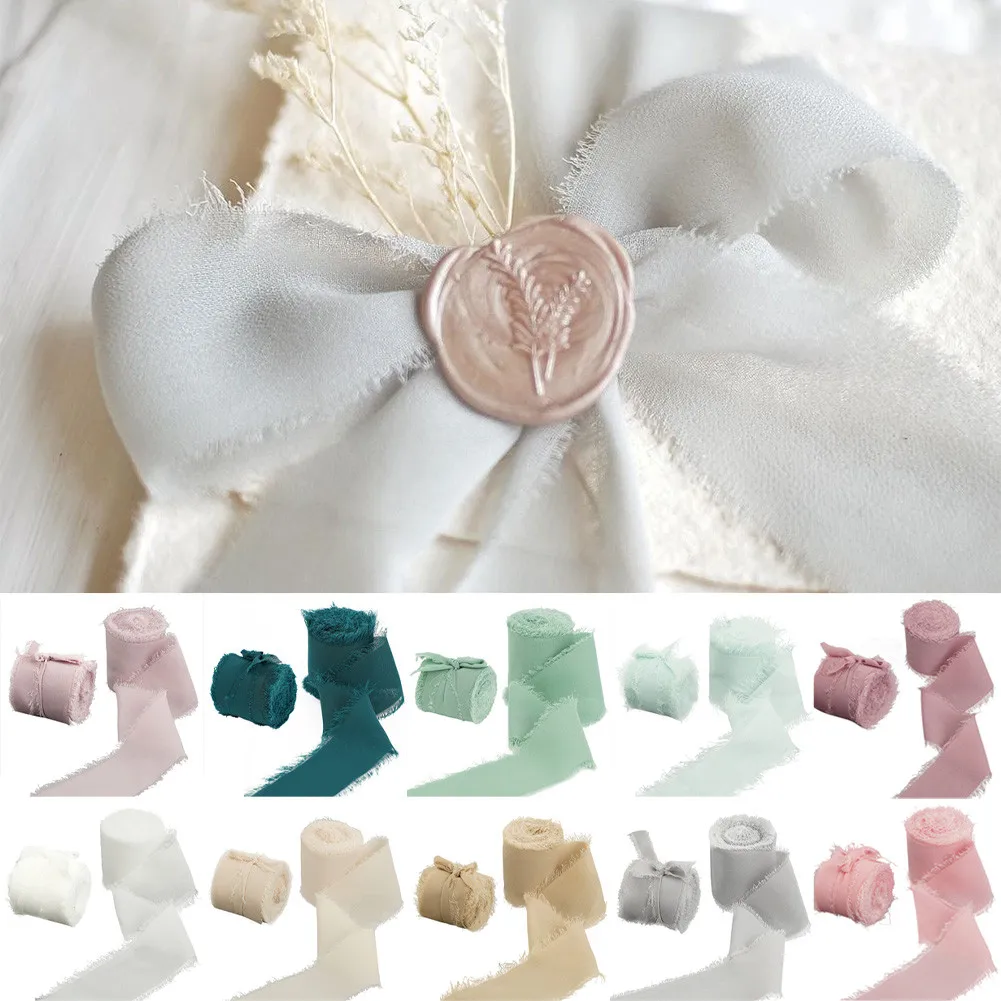 

4× Hand Torn Raw Edge Ribbon Wedding Bouquets Tie Cake Gift Decoration Ribbon Solid Color Wedding Flower Gift Decor