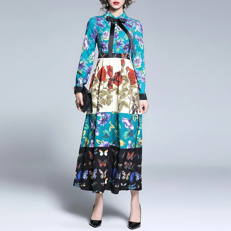 Возможно синее платье макси с цветочным принтом и бабочкой на молнии Платье