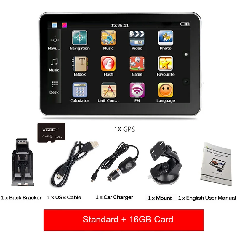 Add 16Gb card Xgody Hd Автомобильный Gps навигатор Fm Россия Navitel последняя Европа карта Sat Nav грузовик Gps навигаторы автомобильный сенсорный экран - Размер экрана, дюймов: Add 16Gb card