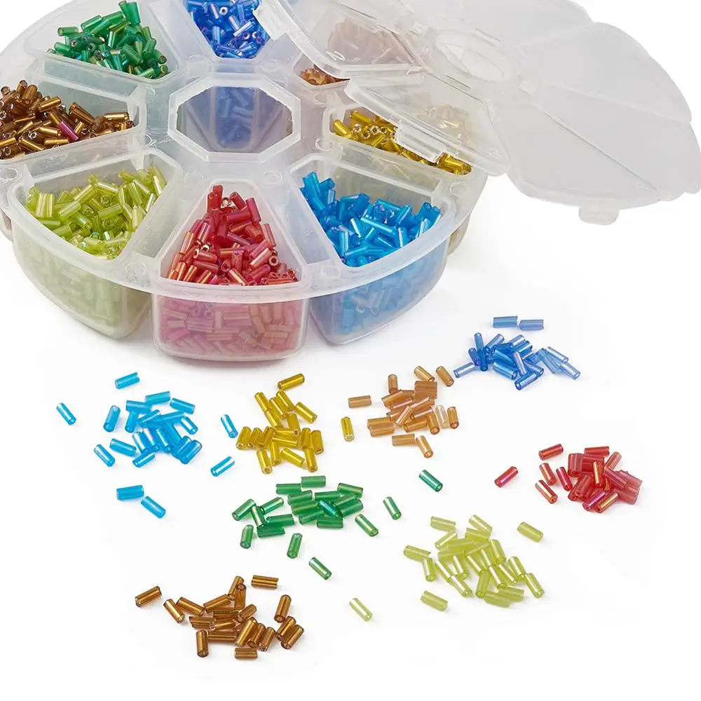 

PandaHall 8 colors Tube Glass Bugle Beads Mixed Color, 4~4.5x2mm, Hole: 1mm about 12g/color