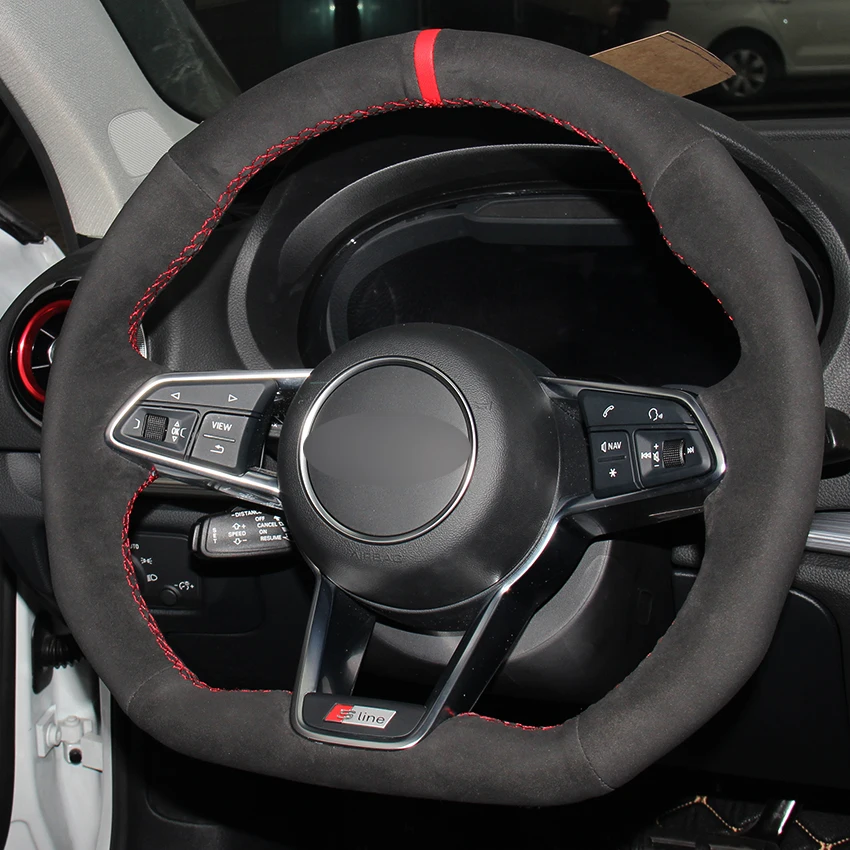 Черная замша красный маркер Чехлы рулевого колеса автомобиля для Audi TT 2017 Авто |