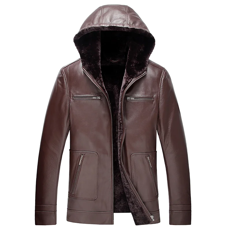 Мужская зимняя куртка из 100% натуральной козьей кожи с мехом|Мужские кожаные