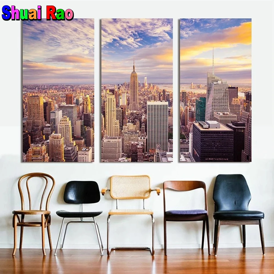 

3 pcs set Triptych painting New York City scenery 5d diy diamond painting stitch,mosaic full Drill diamond embroidery home decor