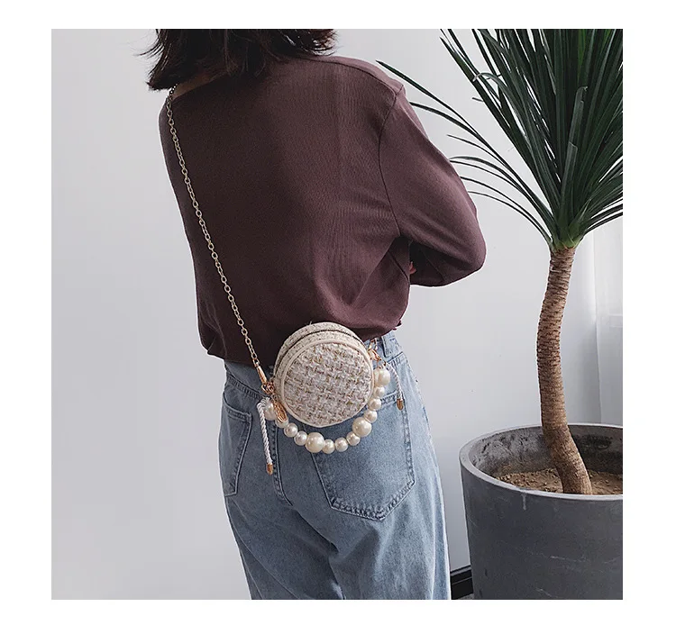 bolsos модные женские сумки-почтальон, круглая сумка на плечо, дизайнерская сумка через плечо, твидовые сумки для женщин, жемчужное колье, сумка