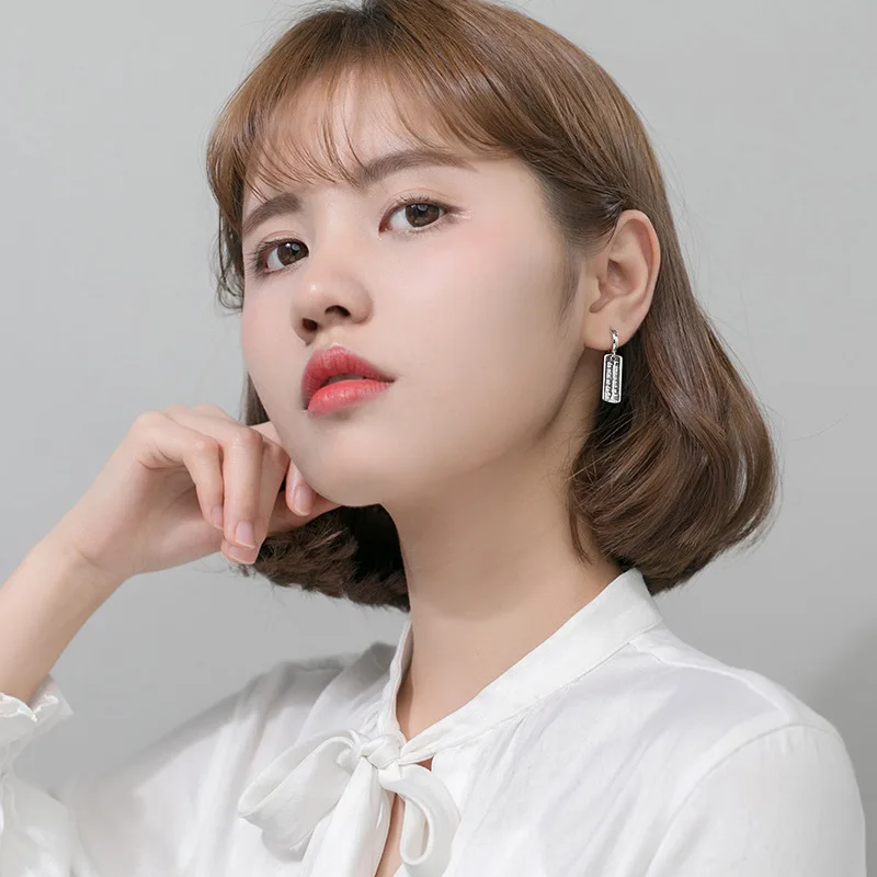 Женские Геометрические прямоугольные серьги кольца Trustdavis 100% Стерлинговое