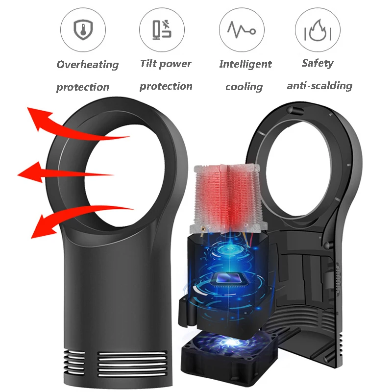 400W Handy Bladeless Heater Desktop/Table Electric Warm Fan Space Heater Air Blower Radiator Use For Winter Office/Home