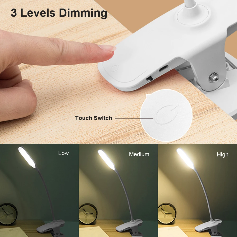Настольная лампа с зажимом 1250 мА/ч перезаряжаемый светодиодный светильник