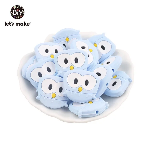 blue owl Силиконовые Бусины, 3 шт, животные, Мультяшные формы, BPA бесплатно, силиконовые бусины для детей, качество еды, Прорезыватель для зубов, крошечные стержни, Детские Прорезыватели - Цвет: blue owl