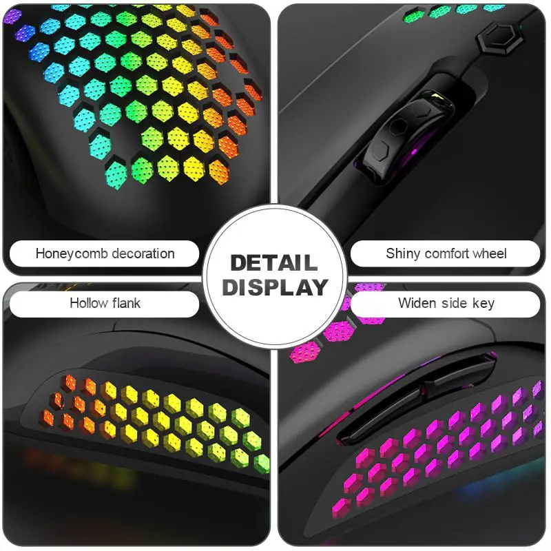 

AMYGOJJ Game Mouse Hollowed Out Fashion Honeycomb Shape Lightweight USB Port Electronic Sports