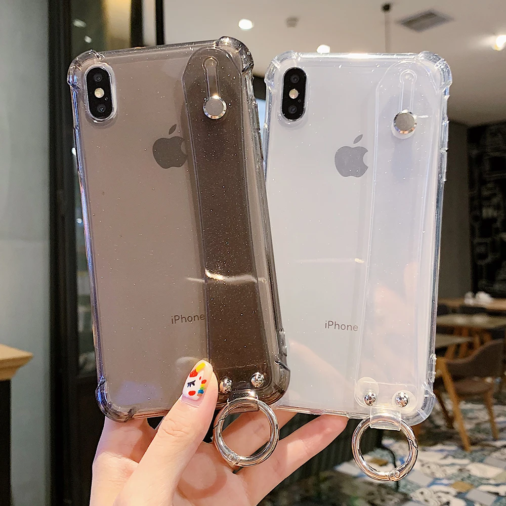 Блестящий чехол для телефона iPhone 11 X XR XS Max 8 7 Plus 6 6S Plus Блестящий Прозрачный мягкий силиконовый браслет задняя крышка