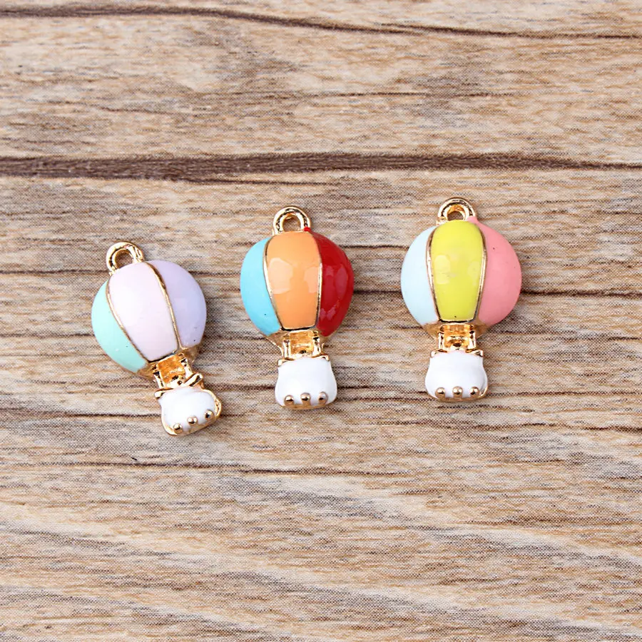 

10pcs Dripping Alloy Three-color Hot Air Balloon Pendant DIY Hair Accessories Keychain Pendant Material New Jewelry Discovery