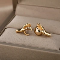 hand picked star moon sun stud earrings for women men asymmetry stainless steel earrings gothic jewelry brincos gift