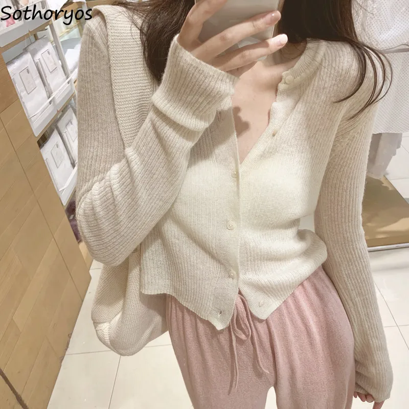 

Women Cardigans Slim Summer Thin Cropped Tops Sun-proof Long Sleeve Outwear Fashion Simple Elegant Knitted Korean Style V-neck