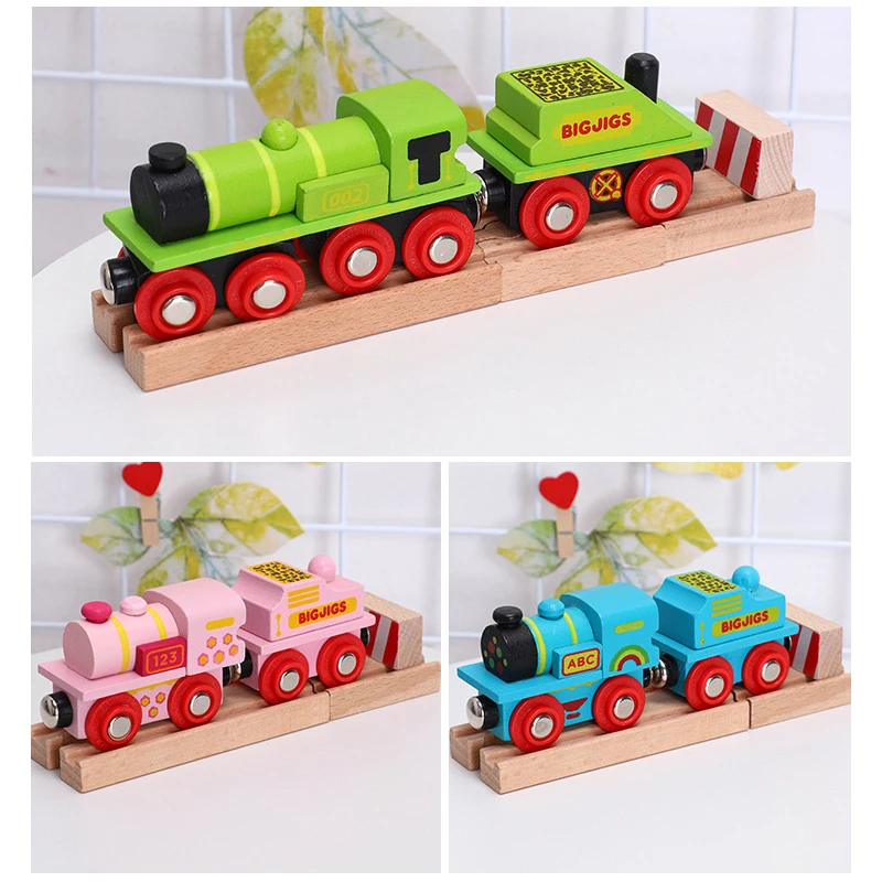 

Wooden train link train cabin and track can be connected to wooden train track toy children's puzzle hand push delicate toy car