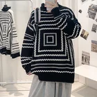 Модный вязаный свитер с ложным воротником, изогнутый, в клетку, с графическим рисунком, для мужчин, весна-осень, джемпер в стиле Харадзюку, корейские винтажные женские пуловеры