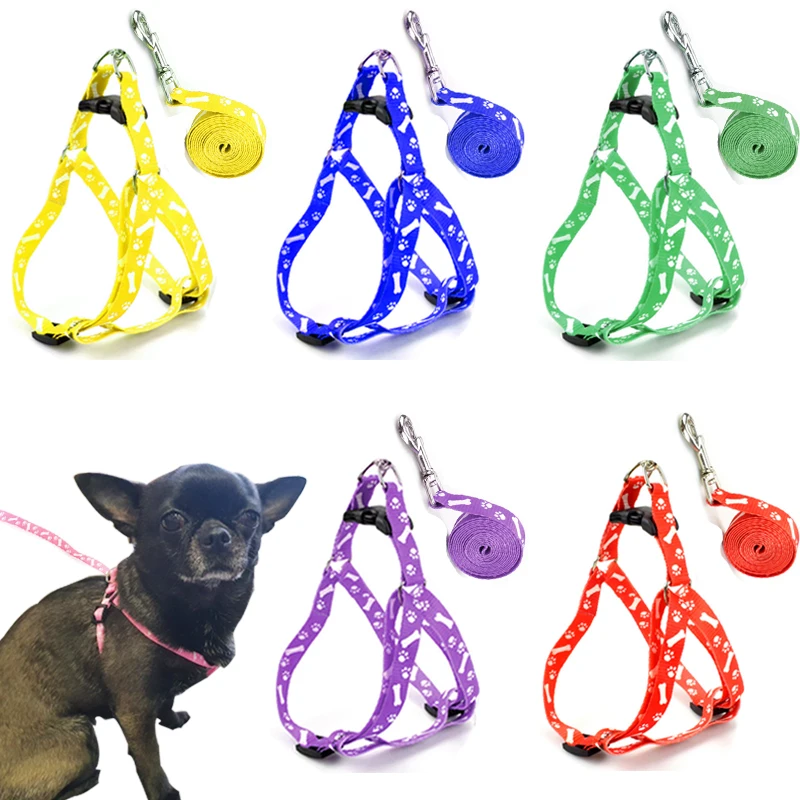 Pet Dog Bone Printing Harness and Leash Set Summer Chihuahua Fashion for Small Adjustable Walking Puppy Accessories | Дом и сад