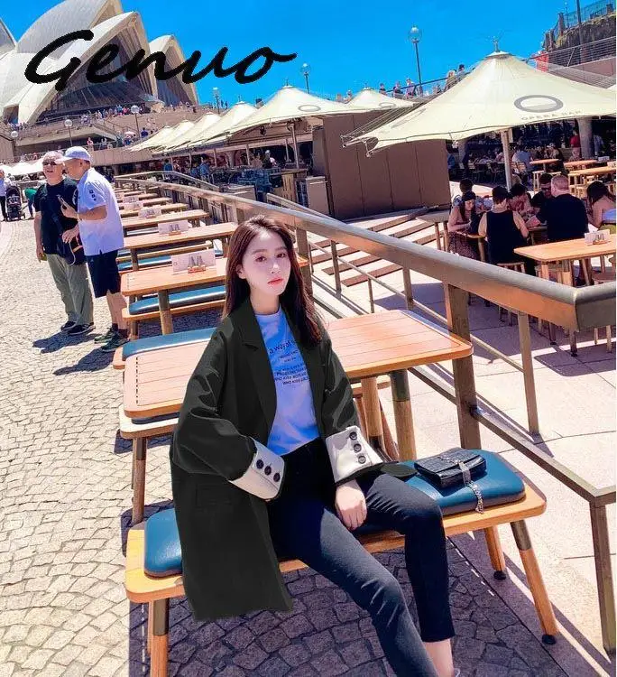

Genuo New 2019 Women New Fashion Contrast Color Cuff Patchwork Loose Oversize Blazers for Women Spring Large Size Casual Jacket