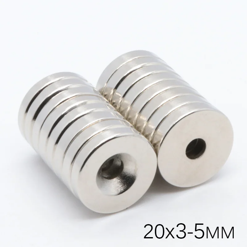 

50Pcs 20x3 mm Hole 5mm N35 Strong Ring Round Magnets 20x3-5 Rare Earth Neodymium Circular Permanent countersunk Magnet 20*3-5mm