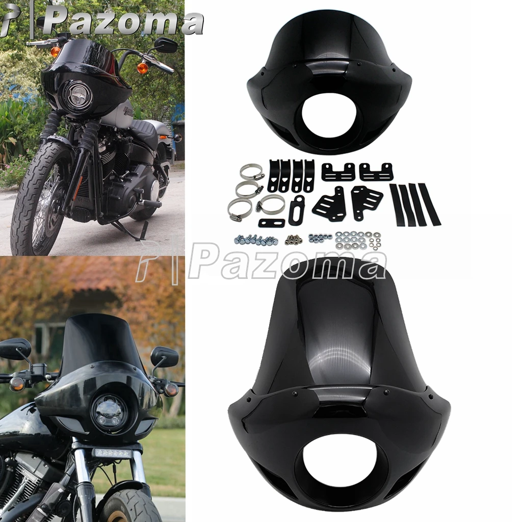 Cubierta para parabrisas de motocicleta Cafe Racer, carenado de Faro de 5,75 pulgadas para Harley de 35mm-49mm, horquillas delanteras Dyna Softail Sportster Touring