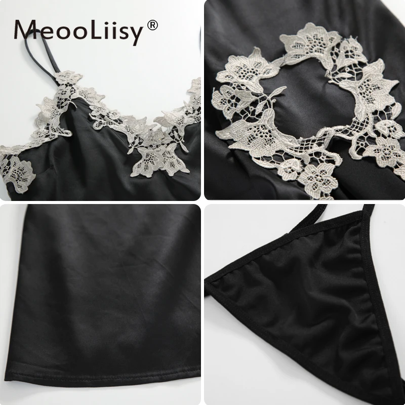 

New Women Sleepwear Sexy for Women Sheer Nighties Satin Sleepwear Summer Sleepwear Women See Through Nightgown &T-back