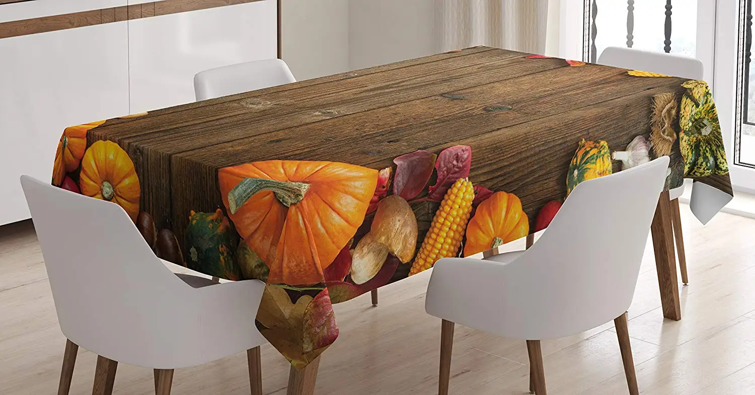 Скатерть на День Благодарения органические Осенние фрукты и тыквы деревенском