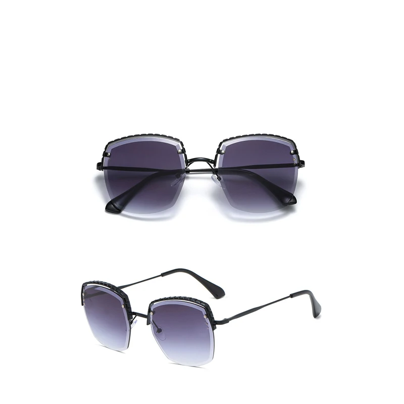 Модные квадратные очки женские металлические Полуободковые солнцезащитные