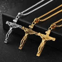 high quality gold color cross charm pendant jesus necklaces for women men stainless steel filled necklaces wedding punk jewelry