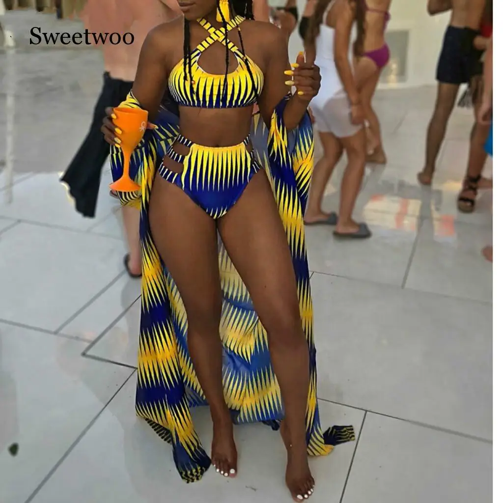 Модное бикини с принтом 2 шт. женские сексуальные африканские пляжные купальники