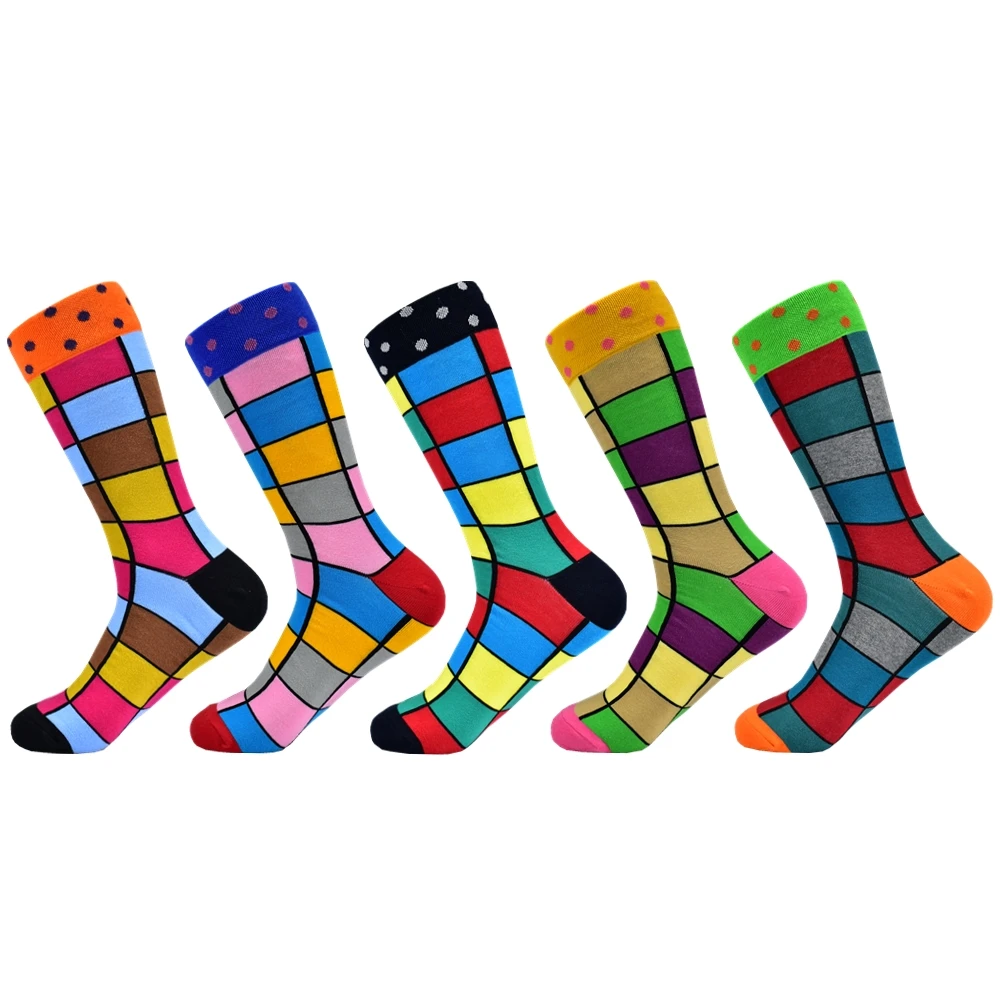 Мужские новые носки из чесаного хлопка 2020 модные дизайнерские цветные квадраты