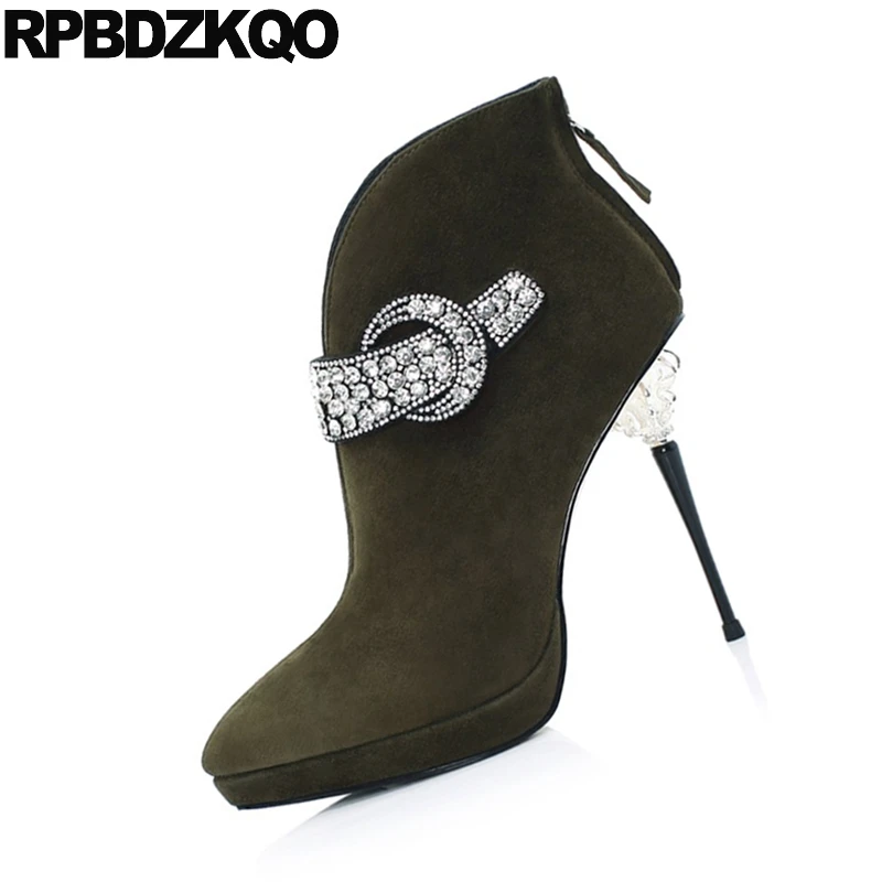 Женская свадебная обувь Сезон Зима 2021 зеленая с острым носком на высоком каблуке