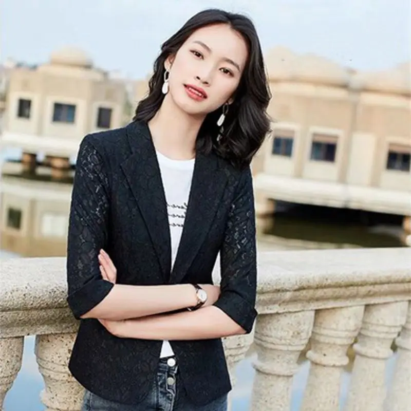 

2021 spring summer new lace Blazer women's short fashion thin suit women's coat girl jacket 3 quater sleeve