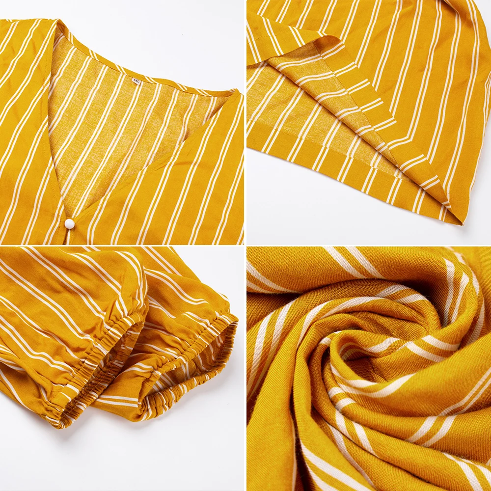 Летний комбинезон размера плюс 2020 сексуальный хлопковый в полоску с v-образным